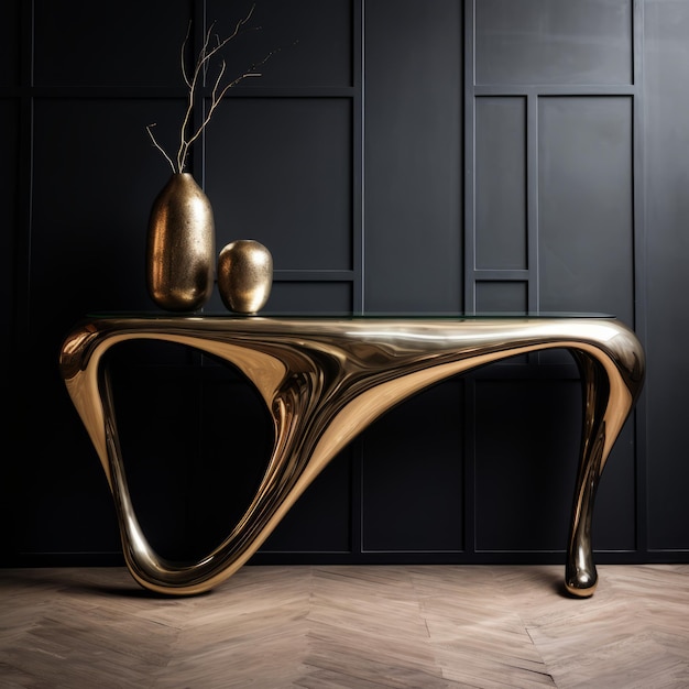 Photo aviciiinspired liquid metal console table in surrealist style