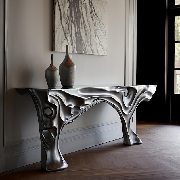 Photo aviciiinspired liquid metal console table