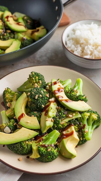 Photo avocado broccoli stir fry