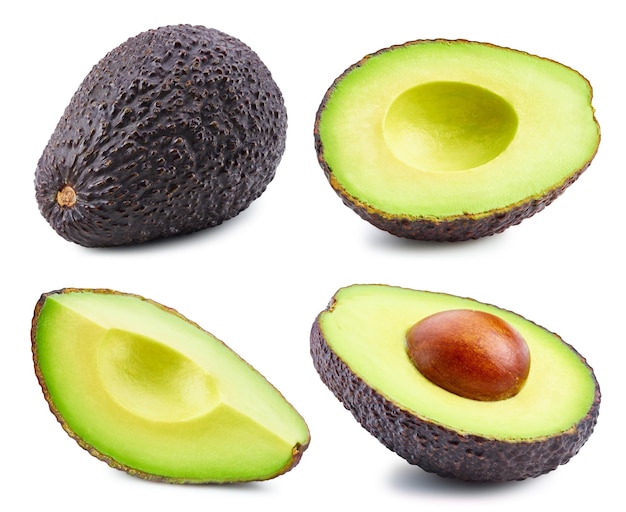 Avocado collection Clipping Path. Avocado isolated on white background. Big set fresh avocado fruits