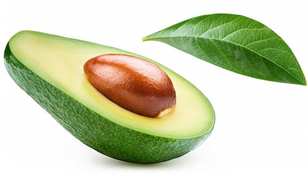 Avocado Cut in Half Isolated on White Background with Clipping Path