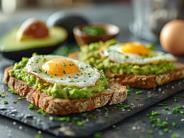 Photo avocado egg toast deluxe