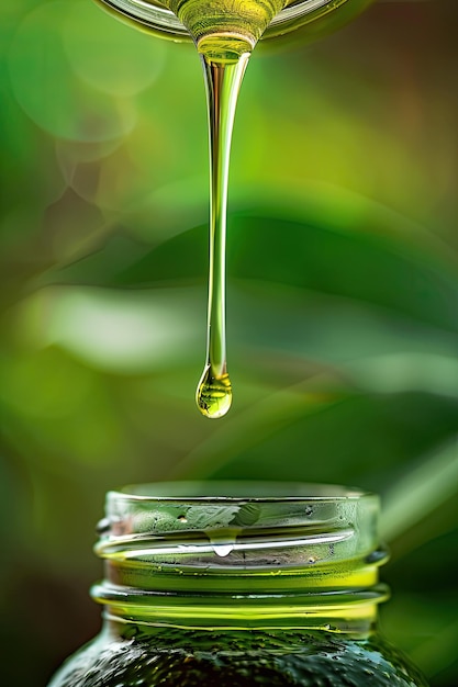 avocado essential oil drop closeup Selective focus