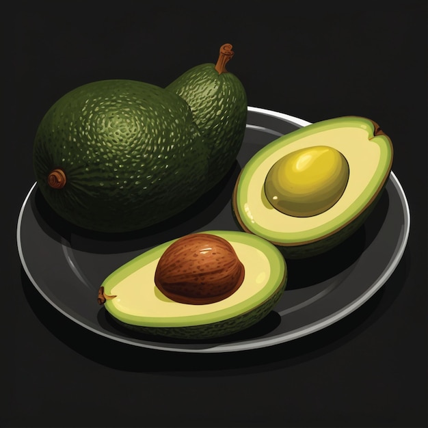 avocado fruit on a plate black background