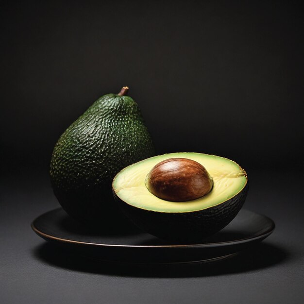 avocado fruit on a plate black background