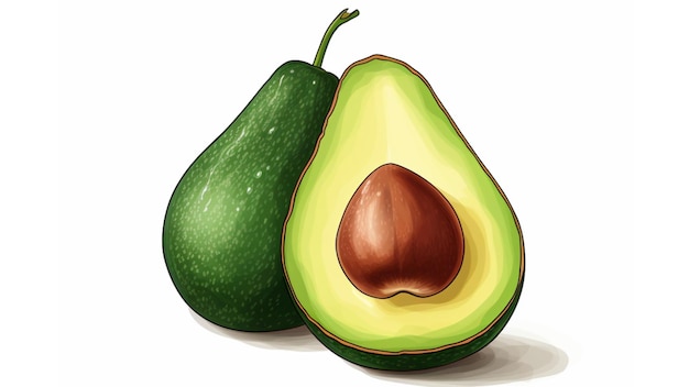 Avocado illustration on a white background Vertical drawing