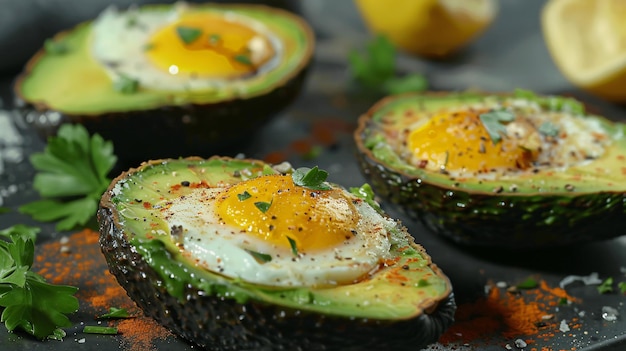 an avocado is on a table with other foods