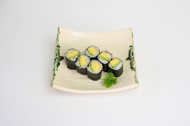 Avocado maki sushi roll seaweed with japanese rice