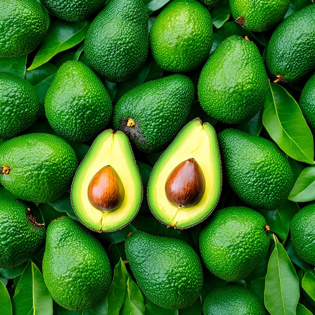 Avocado Perfection A single cracked avocado with vibrant leaves A symbol of Mexican versatility