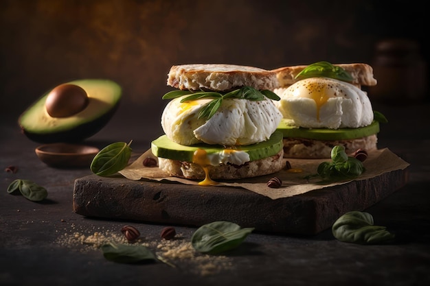 Avocado and Poached Egg Sandwiches AI generated