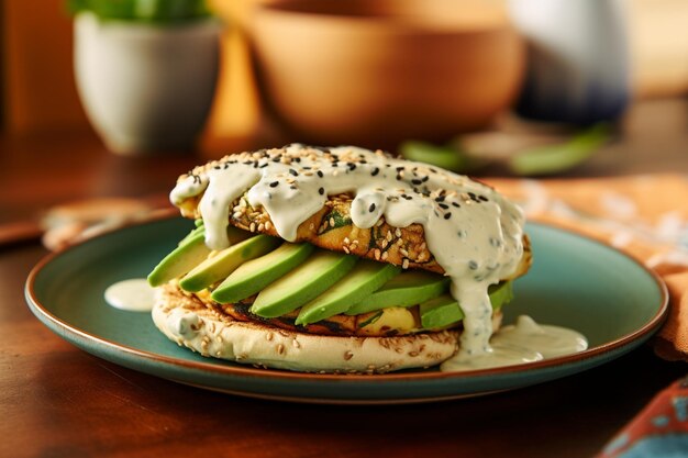 Photo avocado ranch burger with creamy ranch dressing