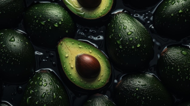 Avocado Seamless Background With Visible Drops Of Water