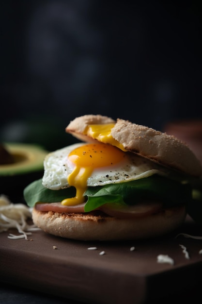 Avocado Spinach and Fried Egg Sandwich on a Fresh Brioche Bun