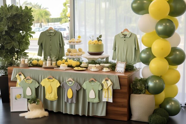 Avocado themed baby shower with green and yellow decorations