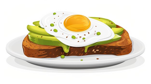 Photo avocado toast with poached egg on a plate realistic illustration vector 8k uhd