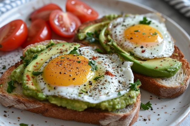 Avocado toast with sunnyside up eggs