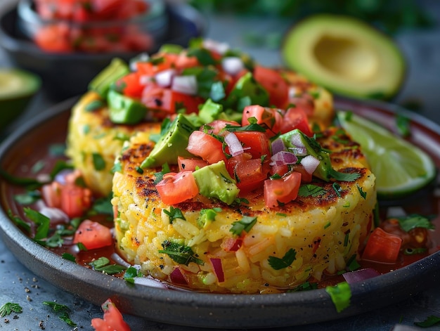 Photo avocado and tomato rice cakes