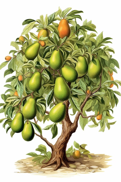 Avocado tree with ripe fruits generated by AI