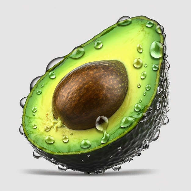 A avocado with water droplets on it