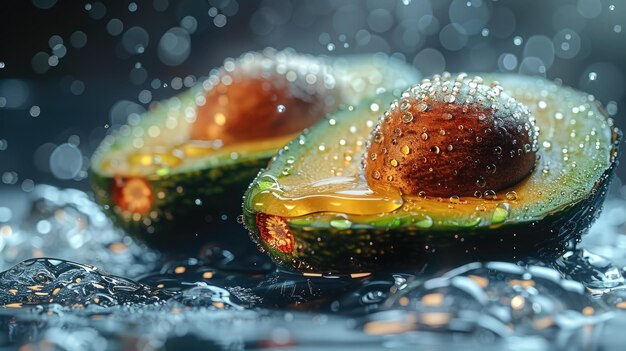 Photo avocado with water drops hd 8k wallpaper stock photographic image