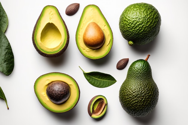 Avocados in their prime on a white background