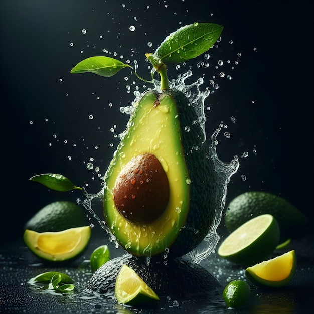 Avocados with water splash