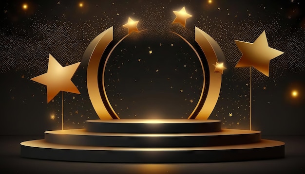 Award ceremony background with podium and 3d gold star element Generative ai