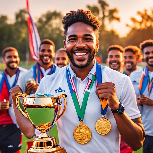 award cheering enjoyment joy medal men photography success winning happiness smiling colo