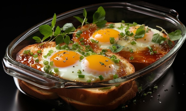 Award winning food photography of a toast with eggs