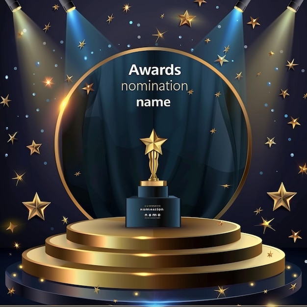 Awards nomination name podium golden prize event scene star ceremony Vector illustration