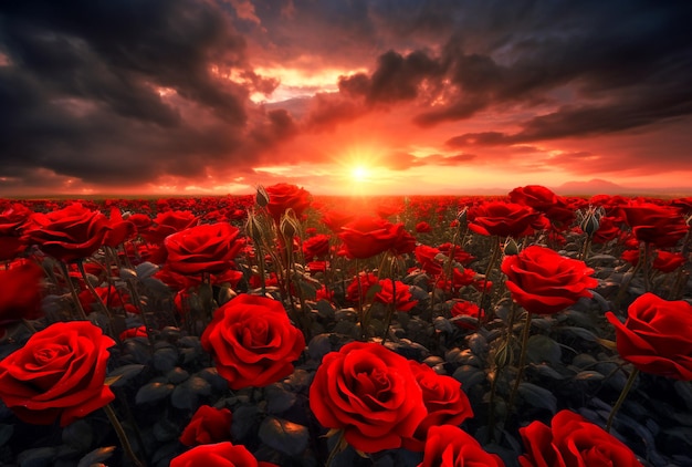 AwardWinning Field of Red Roses at Sunset with Dramatic Sky