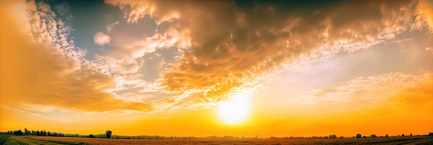 Aweinspiring panoramic view of a breathtaking sunset sky in a gorgeous landscape background