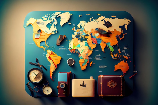 Awesome Business travel traveling map world concept realistic Generative Ai