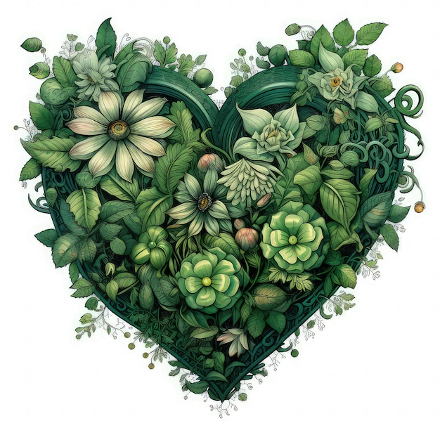 Awesome Detailed Floral Heart Emerald Wedding Illustration Clipart