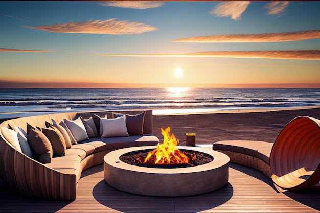 Awesome Fire pit and furniture on modern luxury