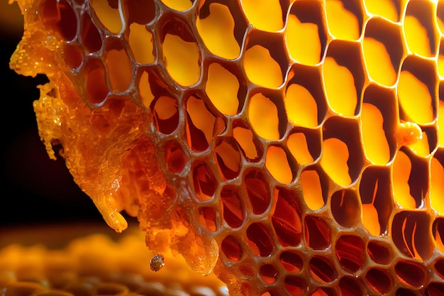 Awesome Honeycomb with honey macro shot close up shot Generative Ai