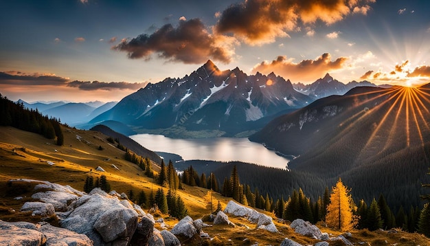 Photo awesome nature landscape beautiful scene with high tatra mountain peaks