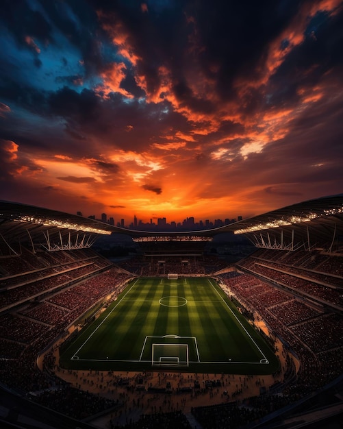 Awesome photography of a soccer football stadium on fire