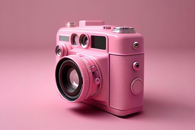 Awesome Wonderful Pink camera on a Light pink background 3d rendering Generative Ai