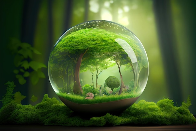 Awesome World environment and earth day concept with glass globe and eco friendly environment