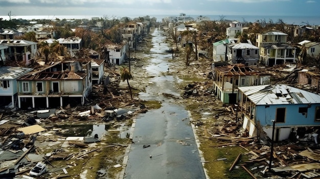 Awful devastation after hurricane on houses