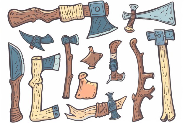 Photo axe icon ax symbol doodle sketched hatchet sign cleaver emblem woodcutter equipment tomahawk pictogram