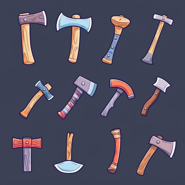 Axe icon ax symbol doodle sketched hatchet sign cleaver emblem woodcutter equipment tomahawk pictogram