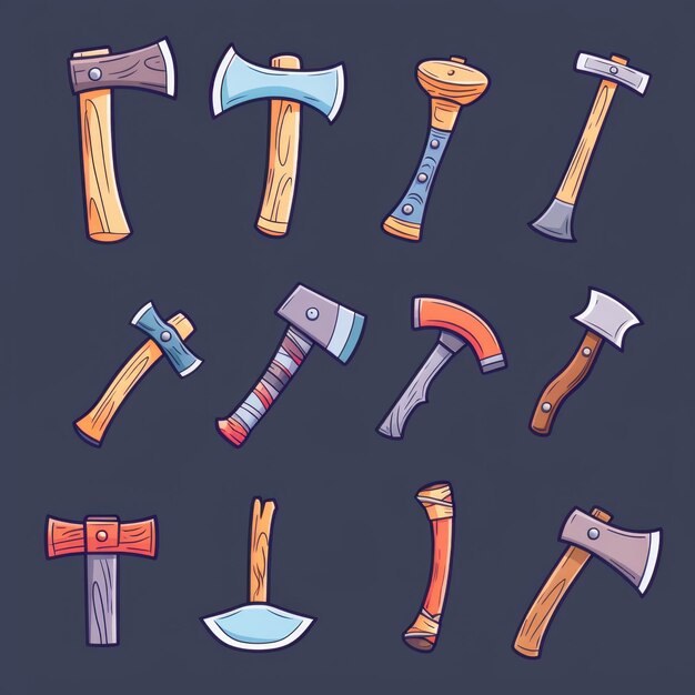 Photo axe icon ax symbol doodle sketched hatchet sign cleaver emblem woodcutter equipment tomahawk pictogram