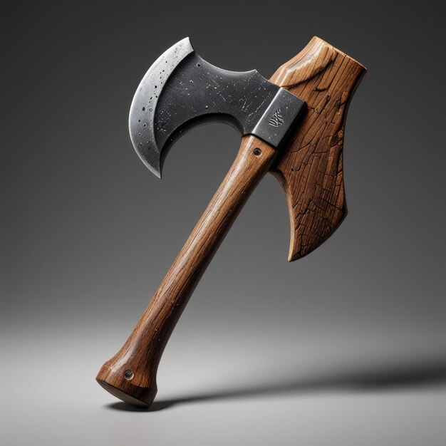 Photo an axe with a wooden handle and a black handle