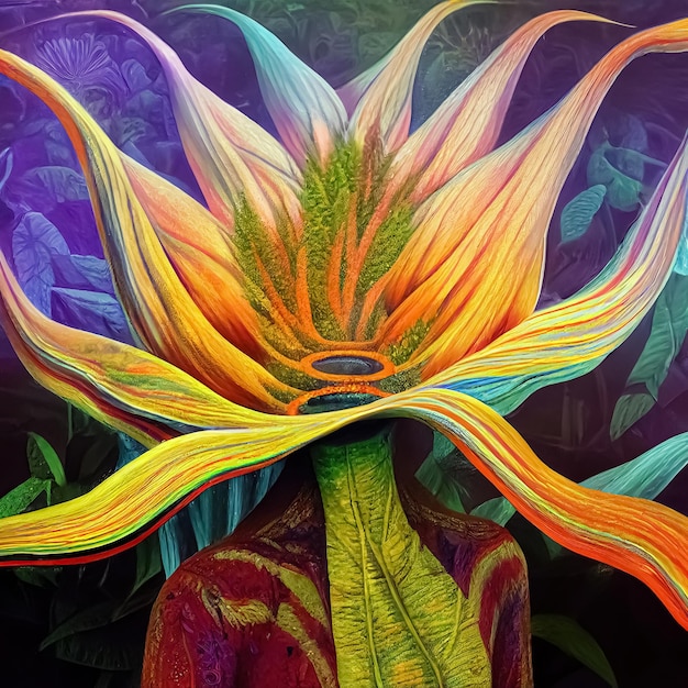 Ayahuasca experience holistic healing spiritual insight psychedelic vision surreal illustration