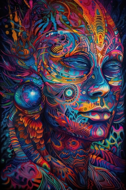 Ayahuasca experience spiritual psychedelic hallucinations surreal illustration Generative AI