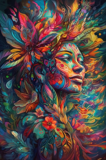 Ayahuasca experience spiritual psychedelic hallucinations surreal illustration Generative AI