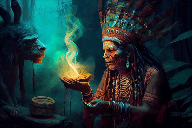 Ayahuasca shaman ecuador old ceremony man tribal tribes amazon people magician in ecuadorian amazon