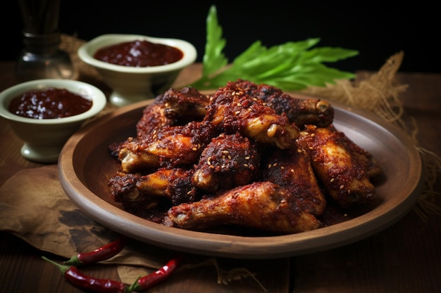 Photo ayam goreng with spicy sambal paste